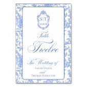 Numéro De Table Blason Monogramme Fleurs Bleu Script Douze (Par défaut)