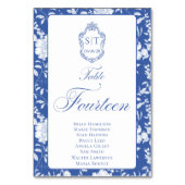 Numéro De Table Blason Monogramme Fleurs Bleues Script Quatorze 8 (Par défaut)