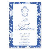Numéro De Table Blason Monogramme Fleurs Bleues Script Treize 8 No (Par défaut)
