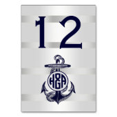 Numéro De Table Bleu Ancre Argent Blanc Marine Monogramme 33 (Dos)
