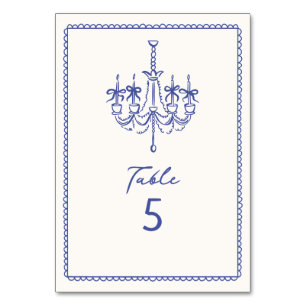 Numéro De Table Bleu blanc, dessiné à la main, mariage illustratif