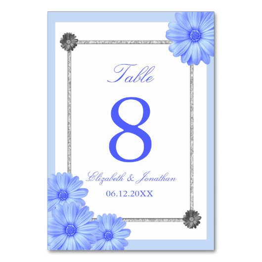 Numéro De Table Bleu clair Floral Mariage élégant (Dos)