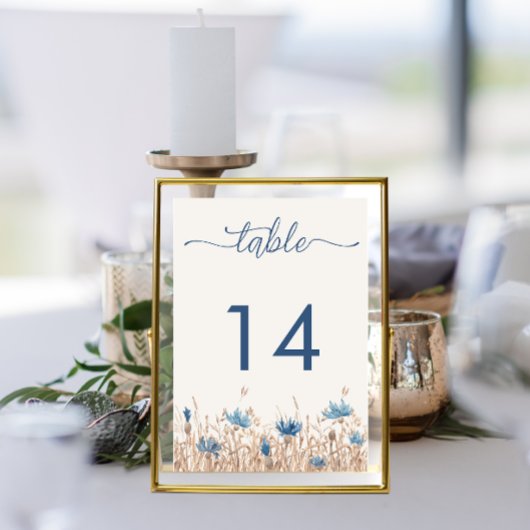 Numéro De Table Bleu Corbeille & Blé Champ blanc Mariage moderne