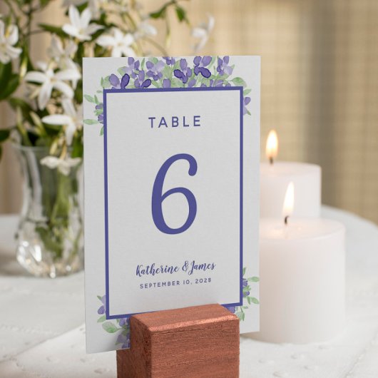 Numéro De Table Bleu de mariage floral aquarelle élégant