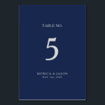 Numéro De Table Bleu de marine minimaliste classique | Numéro de t<br><div class="desc">Ce bleu marine minimaliste classique | numéro de table argent est idéal pour un mariage simple, moderne, romantique et élégant. La palette de couleurs bleu marine foncé et la typographie vintage minimale lui confèrent une touche formelle chic et classe. Le design est flexible, parfait pour une soirée contemporaine basique, printemps,...</div>