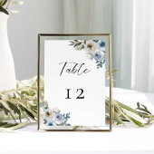 Numéro De Table Bleu Dusty Mariage Floral Élégant Simple