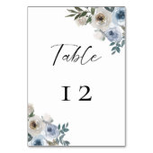 Numéro De Table Bleu Dusty Mariage Floral Élégant Simple (Dos)