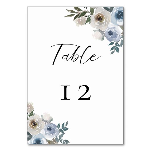 Numéro De Table Bleu Dusty Mariage Floral Élégant Simple (Par défaut)