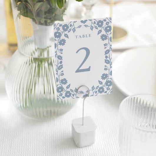 Numéro De Table Bleu Dusty Romantique Folk Fleurs florales