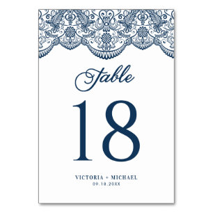 Numéro De Table Bleu Elegant Botanique Brocade Lace Mariage