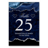 Numéro De Table Bleu et Argent Faux Parties scintillant Marbre Aga (Dos)