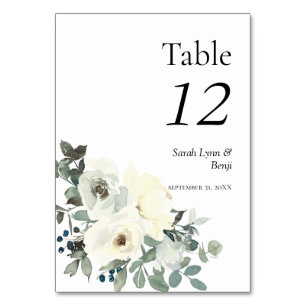 Numéro De Table Bleu et blanc floral - Blanc