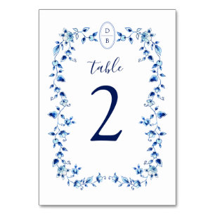 Numéro De Table Bleu et blanc monogramme