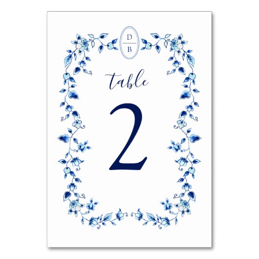 Numéro De Table Bleu et blanc monogramme (Dos)