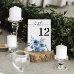 Numéro de table bleu et bleu floral Dusty<br><div class="desc">Habillez vos tables de mariage ou de fête avec votre carte de numéro de tableau bleu et bleu floral Dusty.</div>