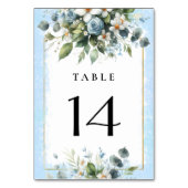 Numéro De Table Bleu et Or Élégant Floral Rustique Aquarelle (Dos)