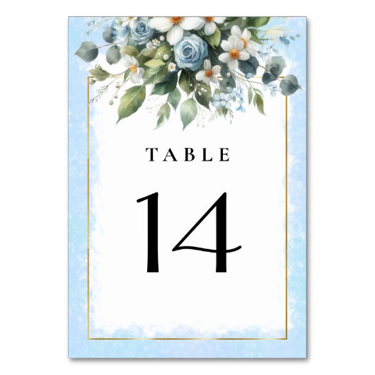 Numéro De Table Bleu et Or Élégant Floral Rustique Aquarelle (Par défaut)