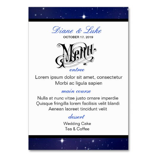 Numéro De Table Bleu étoile Ville Skyline Menu+Carte Table (Dos)