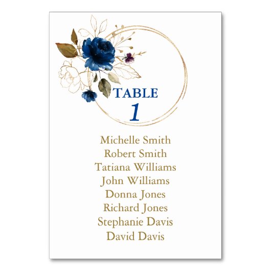 Numéro De Table Bleu Fleurs Rose Or Baptême d'assise (Dos)