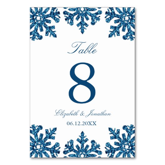 Numéro De Table Bleu Flocon de neige Mariage d'hiver (Dos)