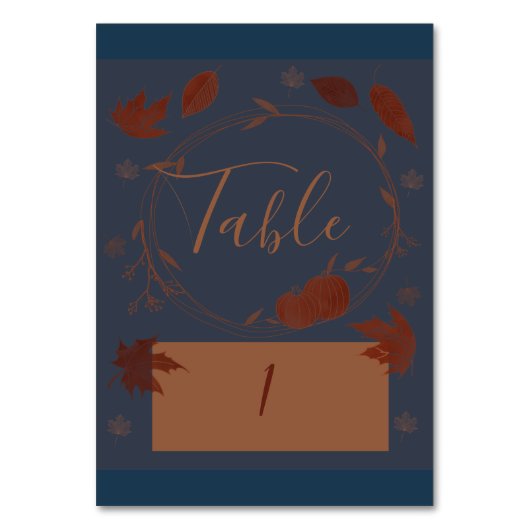 Numéro De Table Bleu foncé Automne Citrouille & Feuille (Dos)