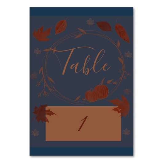 Numéro De Table Bleu foncé Automne Citrouille & Feuille (Par défaut)