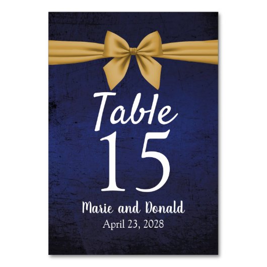Numéro De Table Bleu foncé avec Bow or (Par défaut)