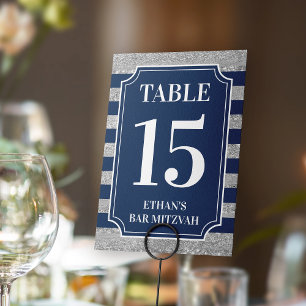 Numéro De Table Bleu, Gris Barre Barrée Mitzvah