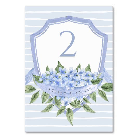 Numéro De Table Bleu Hydrangea Aquarelle Mariage Crest (Dos)