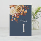 Numéro de table bleu marine d'automne (Debout devant)