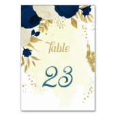 Numéro De Table bleu marine et fleurs blanches or mariage (Dos)
