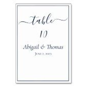 Numéro De Table Bleu Nuit Blanc Calligraphie Script Élégant Mariag (Dos)