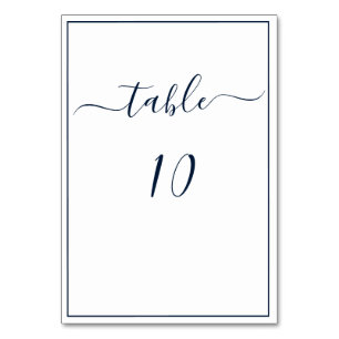 Numéro De Table Bleu Nuit Blanc Calligraphie Script Élégant Mariag