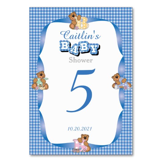 Numéro De Table Bleu Pays Plaid avec ours bébé Numéros de tableau (Par défaut)