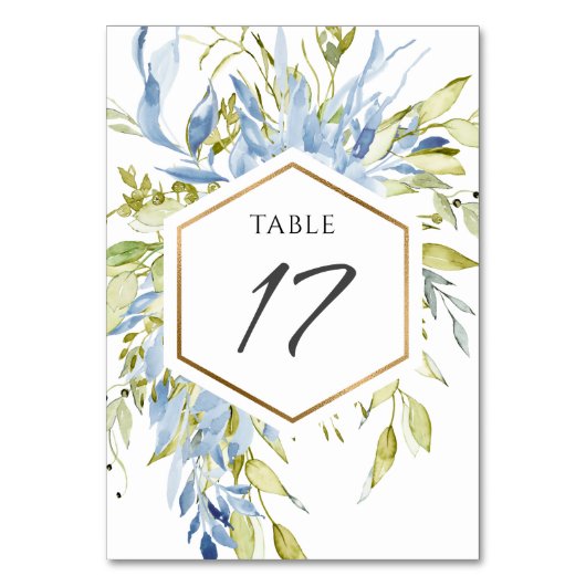 Numéro De Table Bleu poussiéreux, vert aquarelle, verdure, cadre d (Par défaut)