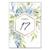 Numéro De Table Bleu poussiéreux Vert aquarelle verdure Cadre doré (Dos)