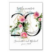 Numéro De Table Bleu rose floral pivoine or Table Numéro 20 Symbol (Dos)