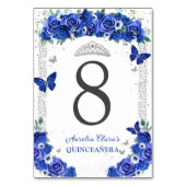 Numéro De Table Bleu Rose Quinceañera Papillons Floral Argent (Dos)