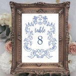 Numéro De Table Bleu royal | Cadre baroque vintage<br><div class="desc">Ces élégantes et luxueuses cartes de numéro de table mariage sont dotées d'un cadre vintage d'art de ligne au style baroque orné. Le design est bleu et blanc. La calligraphie de script moderne et le texte classique, ainsi que vos initiales ou monogrammes, en font un choix contemporain élégant et à...</div>
