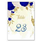Numéro De Table bleu royal et fleurs blanches or mariage botanique (Dos)