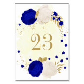 Numéro De Table bleu royal et fleurs blanches or mariage botanique (Dos)