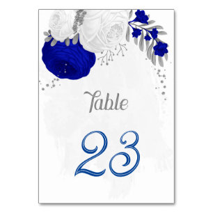 Numéro De Table bleu royal & fleurs blanches mariage botanique arg