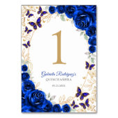 Numéro De Table Bleu Royal Fleurs Dorées Quinceanera (Dos)