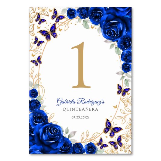 Numéro De Table Bleu Royal Fleurs Dorées Quinceanera (Par défaut)