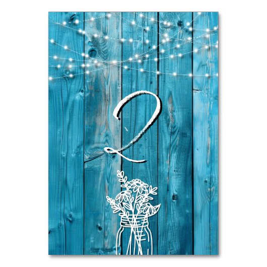 Numéro De Table Bleu Rustique Chaîne de bois Lumières Mason Jar Él (Par défaut)