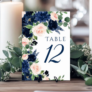 Numéro De Table Blooms Chics Couronne florale bleu marine et bru