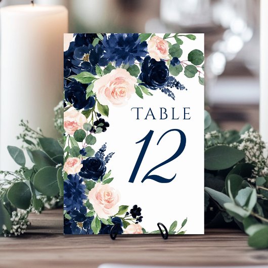 Numéro De Table Blooms Chics | Couronne florale bleu marine et bru