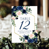 Numéro De Table Blooms Chics | Floral bleu marine et rose pâle