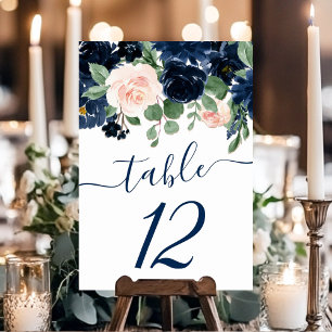 Numéro De Table Blooms Chics Garland floral bleu marine et blanc