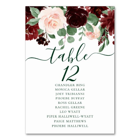 Numéro De Table Blooms rustiques | Terracotta Marsala Red Guest Na (Dos)